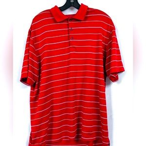 NIKE Golf Men's Polo Shirt Size Large Dri-Fit 3 Button Rust Stripe Swoosh L